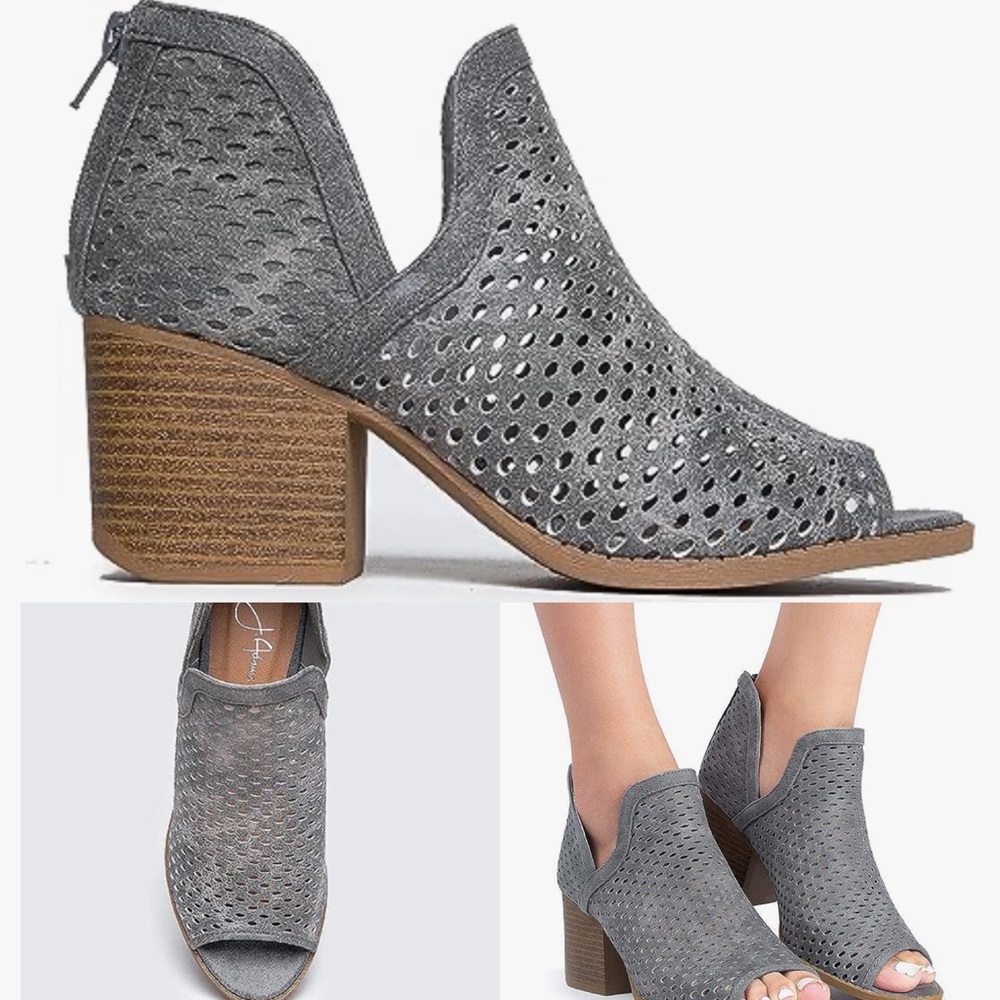 J. Adams Perch Perforated Bootie Vegan Leather Block Heel Cut Out Boot Size 9